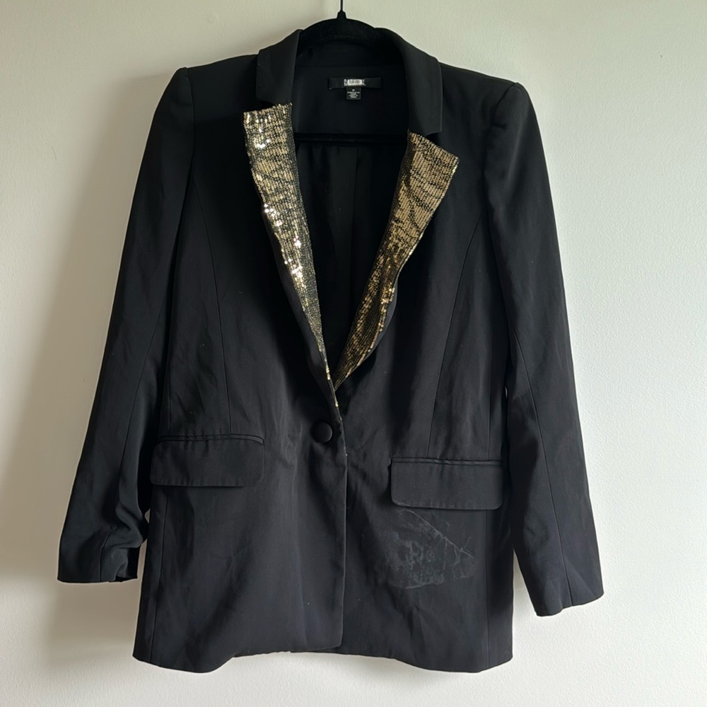 Badgley Mischka Black Blazer, Gold Sequins - Size 0